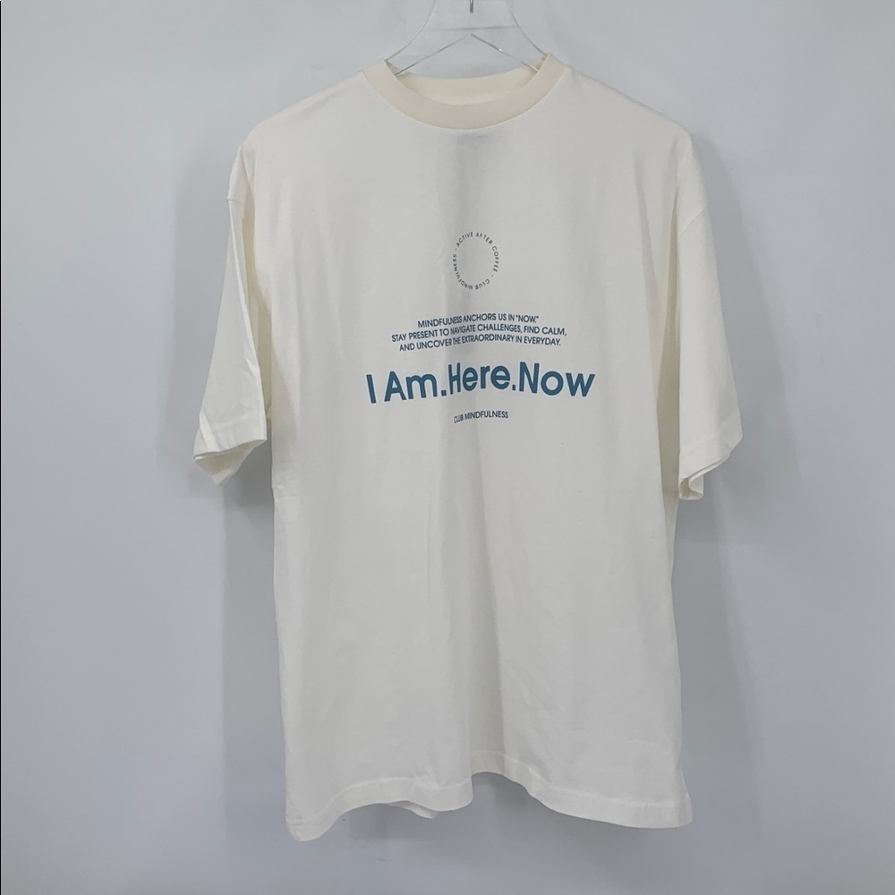 Active After Coffee Club Mindfulness graphic tee shirt cotton white blue new L